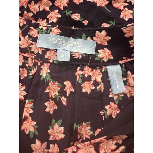 Draper James RSVP Blue White Floral Print V-Neck Smocked  Dress Size M Classic - Picture 9 of 10